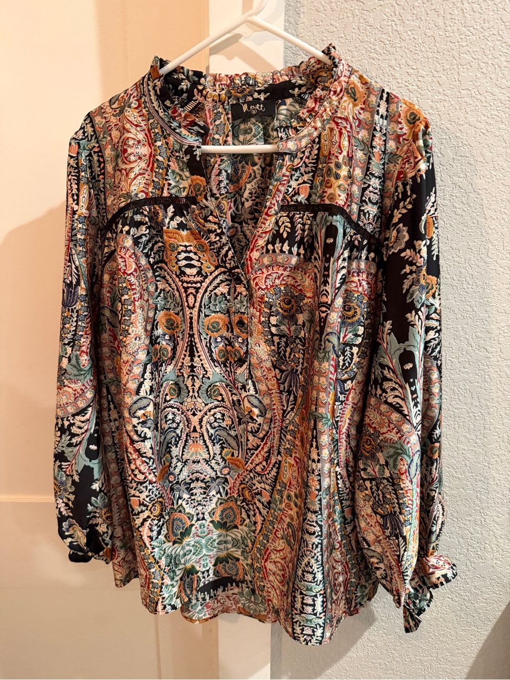 Meritt 1X Boho Paisley Long-Sleeve Blouse - Black Multi